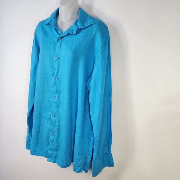 Island Importer Shirt Mens Large 100% Linen Coastal Resort Beach Button Long Slv - Picture 5 of 9
